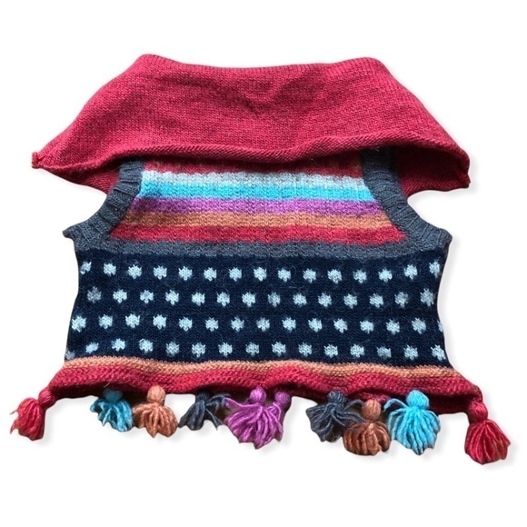 🎉3 For 15$🎉Multicolored Knitted Sweater With Flowers And Tassels Size 12 M - Picture 2 of 6